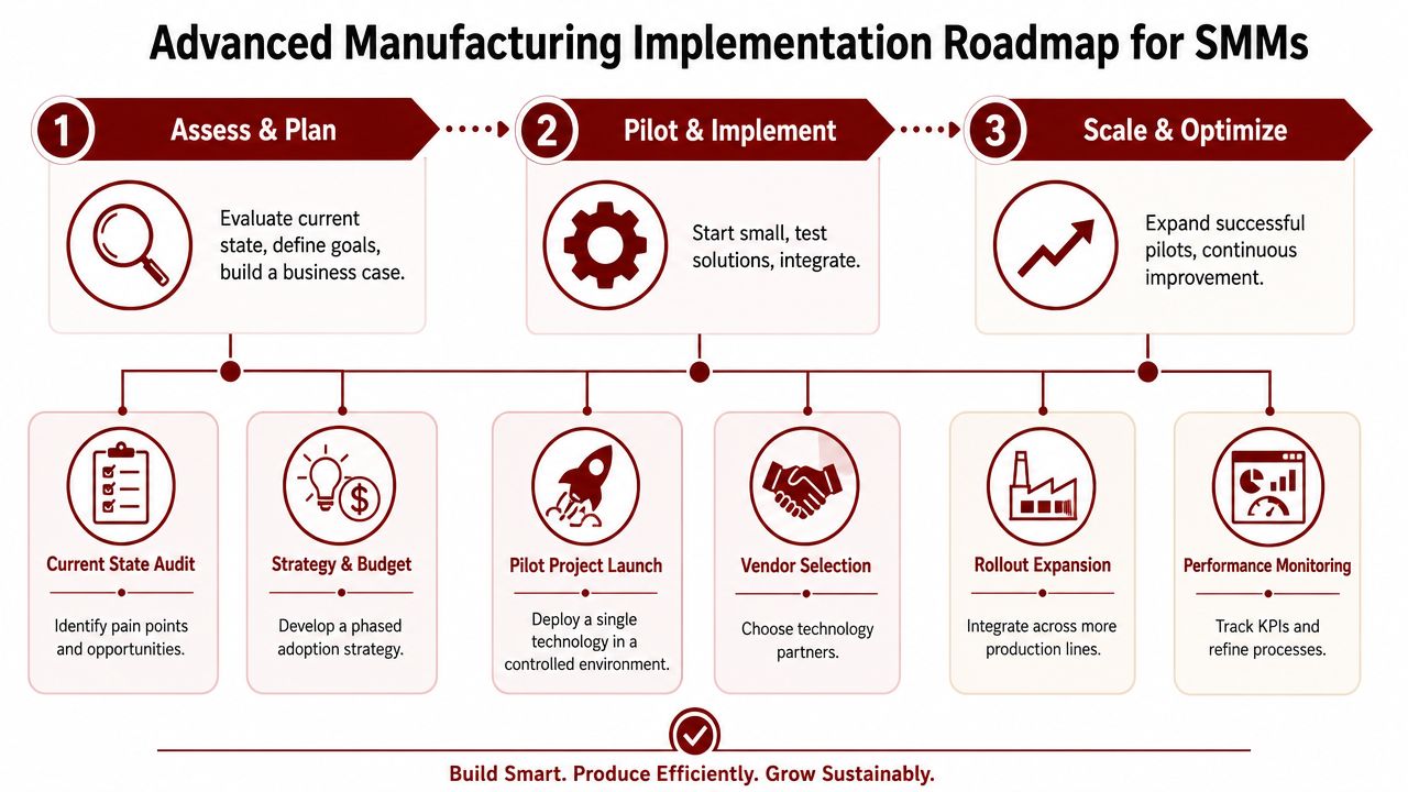 A three-step roadmap for implementing advanced manufacturing technology in small to medium-sized manufacturing businesses.